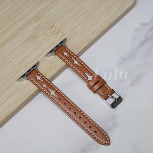 Luxury Leather Apple Watch Strap • Apple Watch Series 11-1, SE, Ultra • 38mm 40mm 41mm 42mm 44mm 45mm 46mm 49mm • Gift for Her • Star Stitch image 2