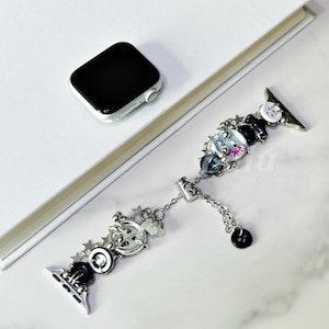 Monochrome Button Charm Apple Watch Band • Apple Watch Series 1-10, SE, Ultra • Adjustable Strap 38mm-41mm 42mm-49mm • Special Gift For Her