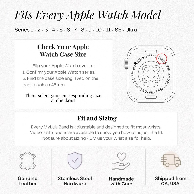 Luxury Leather Apple Watch Strap • Apple Watch Series 11-1, SE, Ultra • 38mm 40mm 41mm 42mm 44mm 45mm 46mm 49mm • Gift for Her • Star Stitch image 6