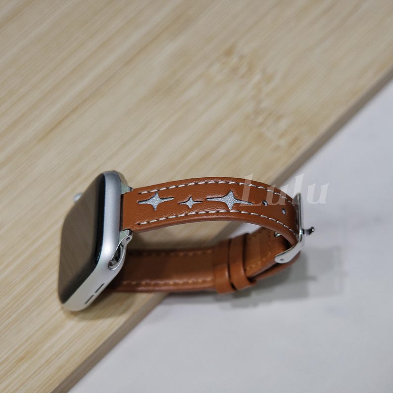 Luxury Leather Apple Watch Strap • Apple Watch Series 11-1, SE, Ultra • 38mm 40mm 41mm 42mm 44mm 45mm 46mm 49mm • Gift for Her • Star Stitch image 4