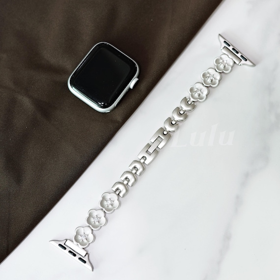 Silver Floral Link Apple Watch Band 38mm-49mm Wearlizer Floral Engraved Band Compatible with Apple Watch  main image 3