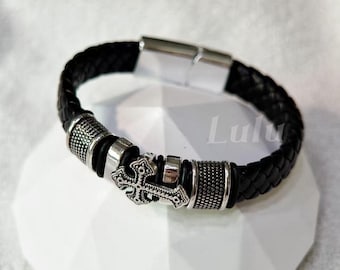 Leather Cross Bracelet • Unisex Jewelry • Gift for Him/Her • Bold Gothic Style • Edgy Silver Cross Charm Bracelet • Handmade Y2K Bracelet