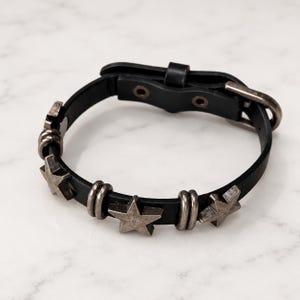 Genuine Leather Punk Bracelet • Unisex Jewelry for Him/Her • Bold Gothic Style • Edgy Star Charm • Handmade Adjustable Bracelet • Y2K Gift image 3