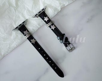パンクレザーApple Watchバンド • Apple Watch Series 11-1、SE、Ultra • 調節可能なストラップ（38mm～41mm、42mm～49mm） • 女性へのギフト • 大胆なゴシックスタイル