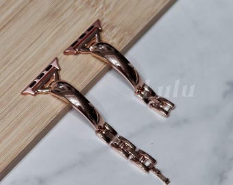 Rose Gold Bangle Apple Watch Band • iWatch Series 12–1, SE, Ultra • Adjustable Stainless Steel Strap 38mm–41mm 42mm–49mm • Shiny Bracelet
