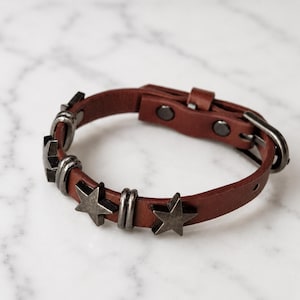 Genuine Leather Punk Bracelet • Unisex Jewelry for Him/Her • Bold Gothic Style • Edgy Star Charm • Handmade Adjustable Bracelet • Y2K Gift image 4