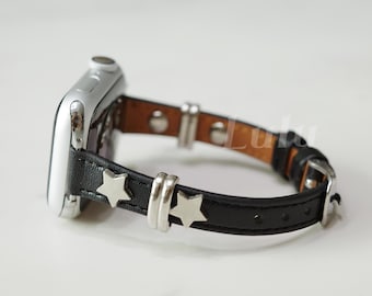 Punk Leather Apple Watch Band • Apple Watch Series 12-1, SE, Ultra • Adjustable Strap 38mm-41mm 42mm-49mm • Gift For Her • Bold Gothic Style