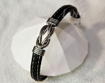 Black Leather Knot Bracelet • Unisex Jewelry • Gift for Him/Her • Durable Braided Leather • Infinity Charm Band • Handmade Y2K Bracelet