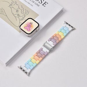 Pastel Rainbow Resin Apple Watch Band: Adjustable Bracelet Strap