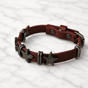 Genuine Leather Punk Bracelet • Unisex Jewelry for Him/Her • Bold Gothic Style • Edgy Star Charm • Handmade Adjustable Bracelet • Y2K Gift image 5