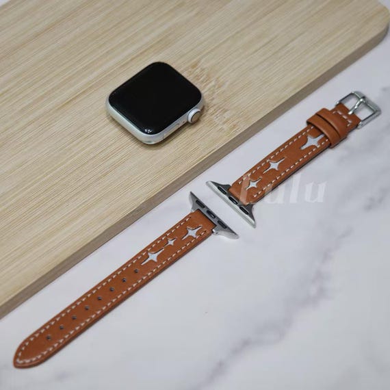 Luxury Leather Apple Watch Strap • Apple Watch Series 11-1, SE, Ultra • 38mm 40mm 41mm 42mm 44mm 45mm 46mm 49mm • Gift for Her • Star Stitch