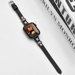 Punk Leather Apple Watch Band • Apple Watch Series 1-10, SE, Ultra • Adjustable Strap 38mm-41mm 42mm-49mm • Gift for Her • Bold Gothic Style