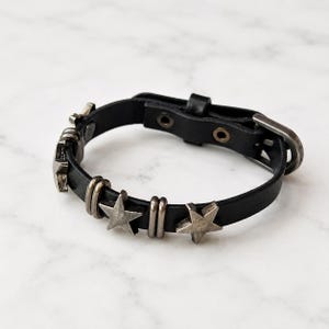 Genuine Leather Punk Bracelet • Unisex Jewelry for Him/Her • Bold Gothic Style • Edgy Star Charm • Handmade Adjustable Bracelet • Y2K Gift image 2