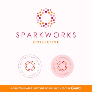 Simple Geometric Logo, Canva Template, Editable Logo Design Suite, Instant Download, DIY Logos & Submark Designs, Dot and Circle Logo Design