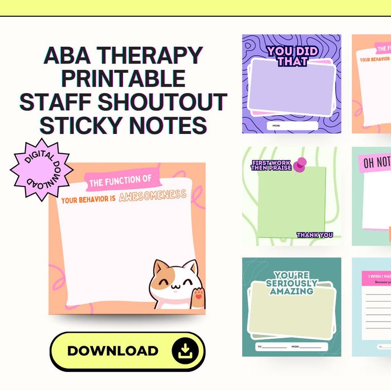 Printable Reinforcement Shoutouts | BCBA RBT Sticky Notes ABA Therapy ...