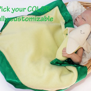 Banana baby blanket, banana Lovey Blanket, Satin, Baby Blanket, Stuffed Animal, Baby Toy - Customize Color - Add Monogramming