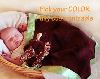 Handmade Brown Horse Security Blanket: Satin Lovey, Customizable