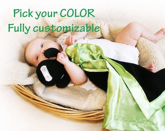 Ninja Security Blanket, Lovey Blanket, Satin, Baby Blanket, Stuffed Animal, Baby Toy - You pick Color - Monogramming Available