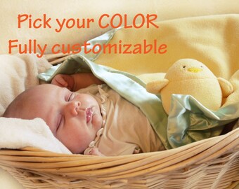 Yellow Chick Security Blanket: Handmade Fleece Baby Lovey with Satin