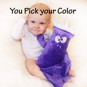 Monster Buddy, Baby Toy, Plush monster, Stuffed animal with Baby blanket  - Pick your Color - Free Personalization with name