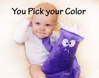 Monster Buddy, Baby Toy, Plush monster, Stuffed animal with Baby blanket  - Pick your Color - Free Personalization with name