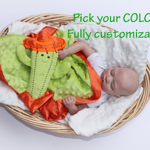 Minky Cactus Baby Lovey Blanket with Sombrero - Personalized Security Blanket