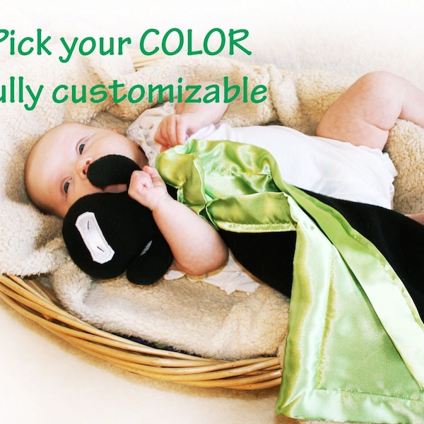 Ninja Security Blanket, Lovey Blanket, Satin, Baby Blanket, Stuffed Animal, Baby Toy - You pick Color - Monogramming Available