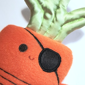 Stuffed Pirate Carrot Plush Toy: Machine Embroidered Fleece Baby Toy