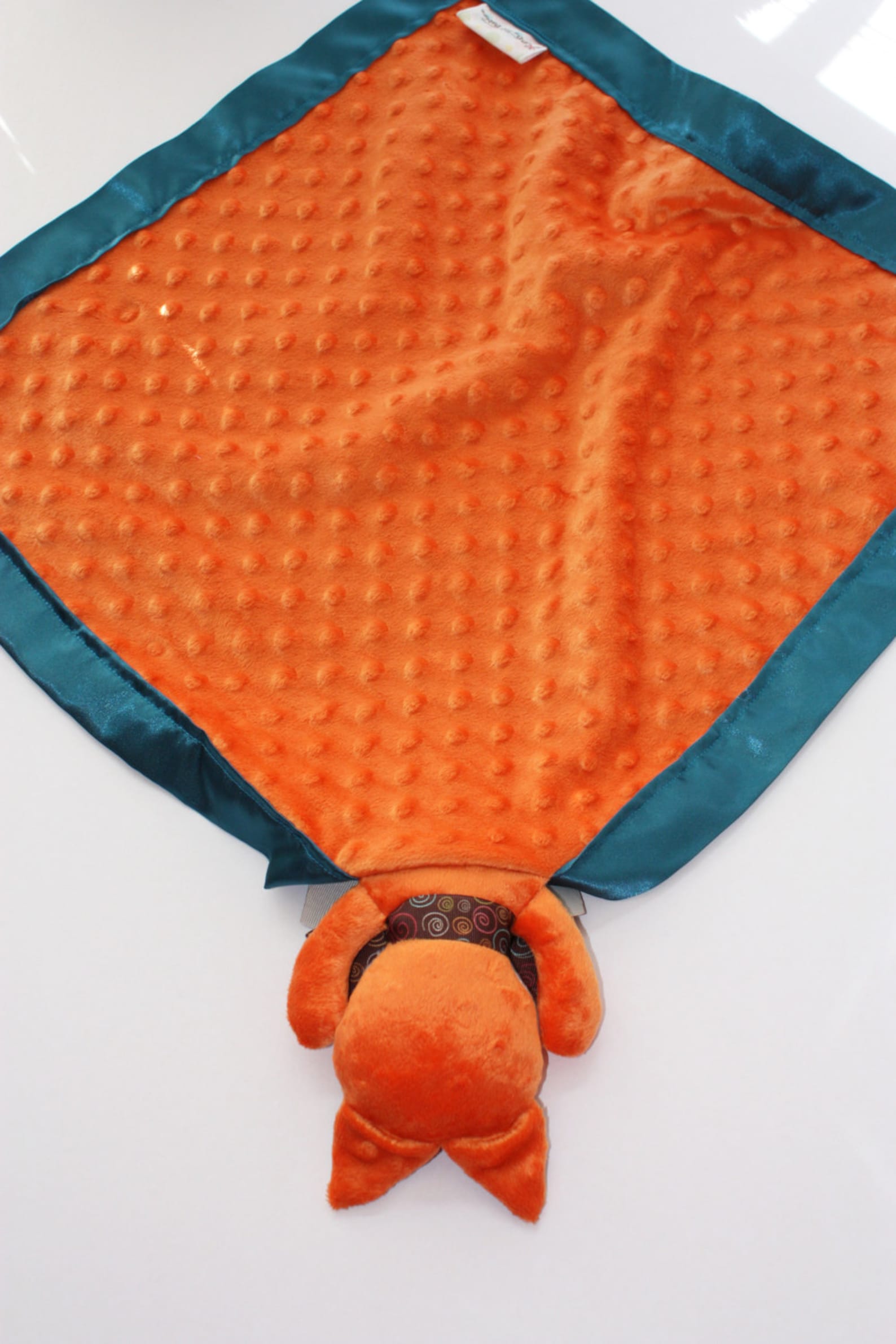 Orange Minky Fox Security Blanket, Lovey Blanket, Satin, Baby Blanket