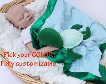 Sea Turtle Baby Lovey Blanket: Minky & Satin Security Blanket