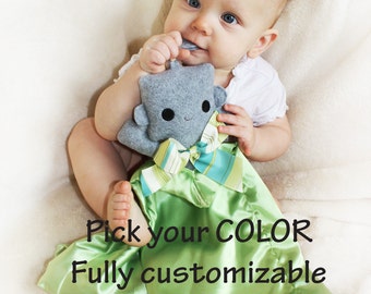 Gray Robot Security Blanket, Lovey Blanket, Satin, Baby Blanket, Stuffed Animal, Baby Toy - Customize Color - Add Monogramming