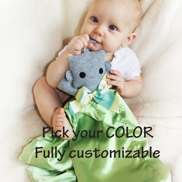 Gray Robot Security Blanket, Lovey Blanket, Satin, Baby Blanket, Stuffed Animal, Baby Toy - Customize Color - Add Monogramming