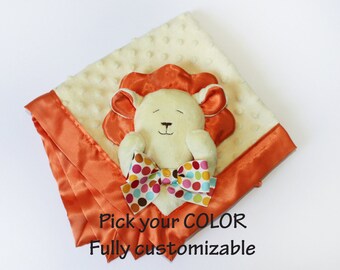 Yellow Lion Security Blanket baby blanket Lovey Blanket Satin Baby Blanket Stuffed Animal Baby Toy cat animal blanket - Customize Color