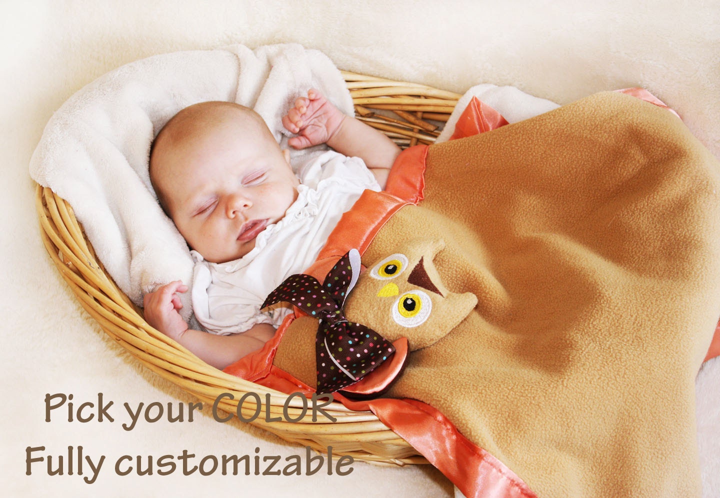 Handmade Owl Security Blanket: Fleece & Satin Baby Lovey