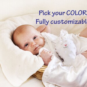 Minky Bunny Rabbit Baby Blanket, Security Blanket, Lovey Blanket, Stuffed Animal, Baby Toy, You choose Colors