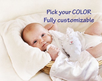 Minky Bunny Rabbit Baby Blanket, Security Blanket, Lovey Blanket, Stuffed Animal, Baby Toy, You choose Colors