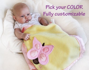Rosa Schmetterling Sicherheitsdecke, Lovey Decke, Babydecke, Stofftier, Baby Spielzeug - Wunschfarbe - Personalisierung verfügbar