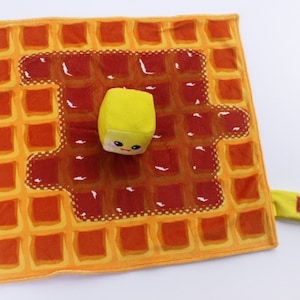 Kawaii Waffle Baby Blanket with Minky Butter Plush | Cute Waffle Security Lovey for Babies