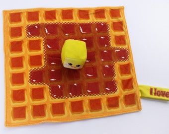 Kawaii Waffle Baby Blanket: Minky Butter Plush Security Lovey