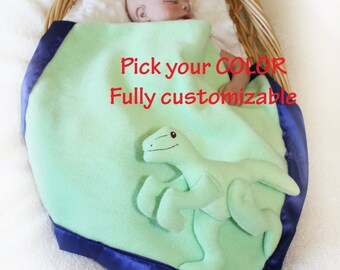 Dinosaur Security Blanket: Customizable Baby Lovey with Satin