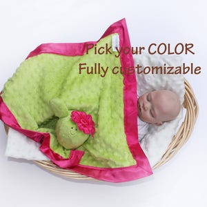 Minky Baby Security Blanket: Cactus Flower Lovey, Customizable Satin