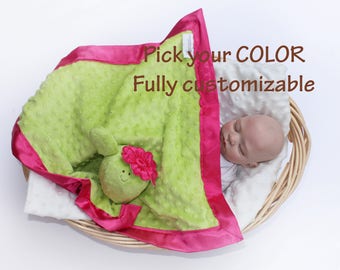 Minky Cactus baby flower baby Security Blanket baby blanket Lovey Blanket Satin Baby Blanket Baby cactus Toy Customize Color Monogramming