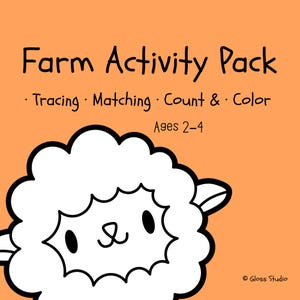 Fun Activity Pack for Toddlers | Farm Animals | Tracing Matching Coloring | Screen-Free Ages 2-4 | PDF
