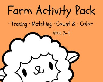 Fun Activity Pack for Toddlers | Farm Animals | Tracing Matching Coloring | Screen-Free Ages 2-4 | PDF