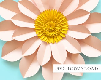 Giant paper flower tutorial, svg cut file, handcut printable PDF templates, download DIY