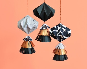 Origami black and white hanging decorations craft kit