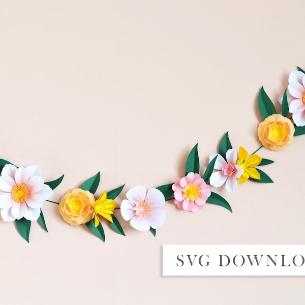 Paper flower garland SVG cutting file download DIY