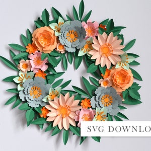 Spring paper flower wreath SVG download DIY decorations