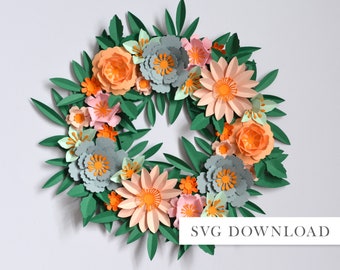 Spring paper flower wreath SVG download DIY decorations