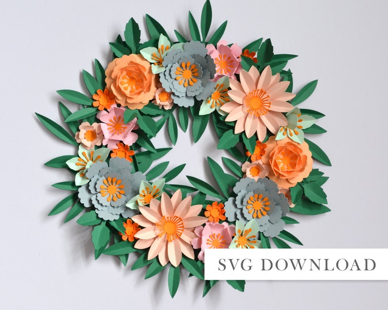 Spring paper flower wreath SVG download DIY decorations image 1